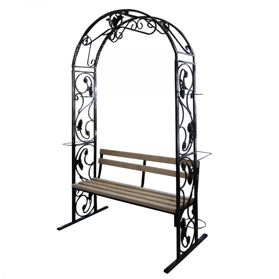 Metal arch with bench + flower stand with forged elements